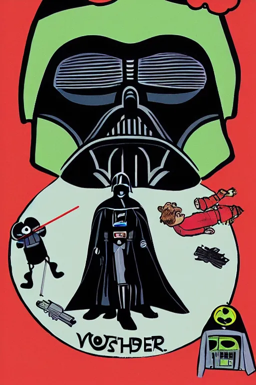 Image similar to an illustration of darth vader killing children in the style of goodnight moon by margaret wise brown