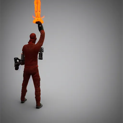 Image similar to man with flame - thrower, digital art, zbrush, 8 k, trending on artstation,