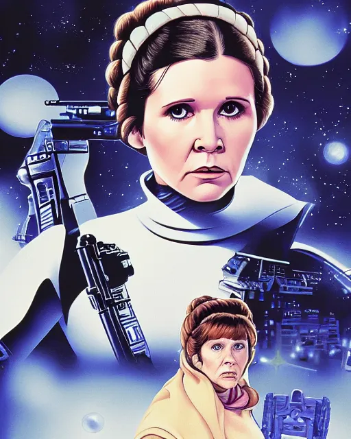 Prompt: carrie fisher in the empire strikes back, 1980, digital art, cdx