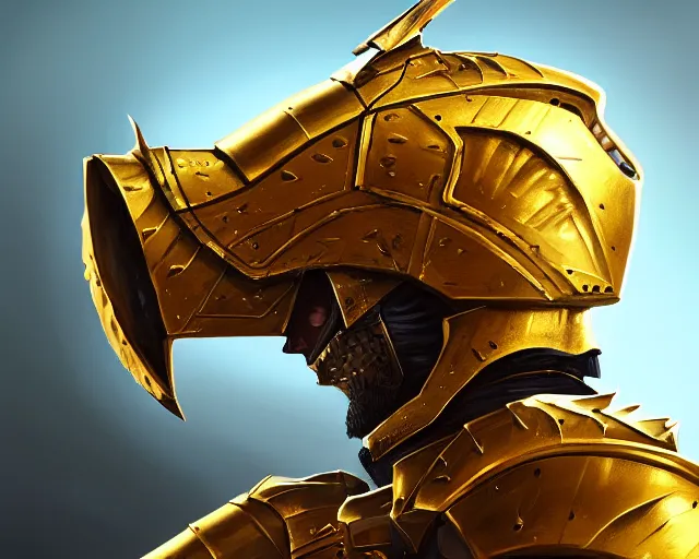 Image similar to side view of the king of the desert, angry, gold armor suit, sword, dramatic lighting, intricate, wild, highly detailed, digital painting, artstation, concept art, smooth, sharp focus, illustration