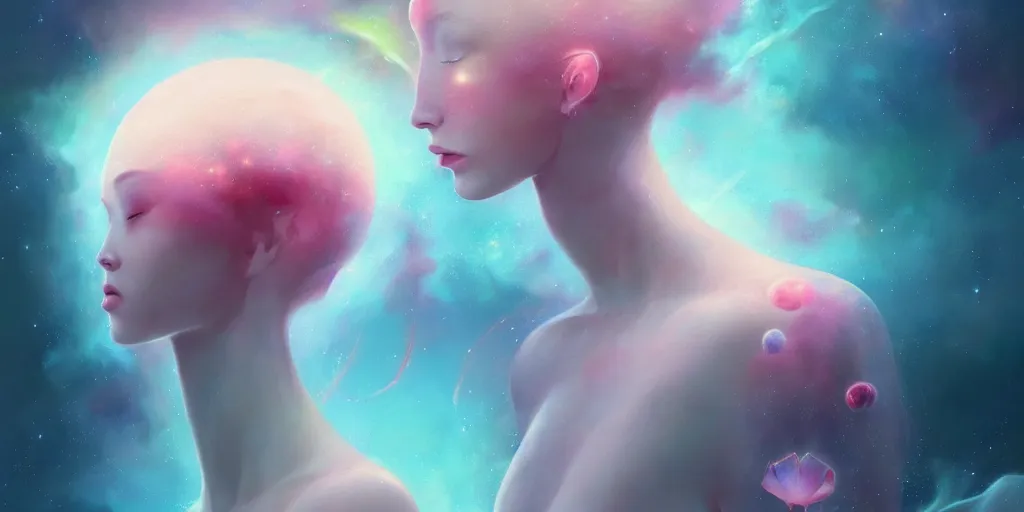 Image similar to breathtaking delicate detailed concept art painting creature with nebula space inside, by hsiao - ron cheng, bizarre compositions, exquisite detail, pastel colors, 8 k