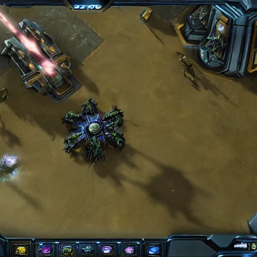 Prompt: screenshot from starcraft 2, protoss base