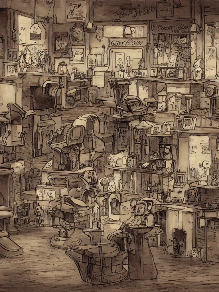 Image similar to barber shop by disney concept artists, blunt borders, rule of thirds