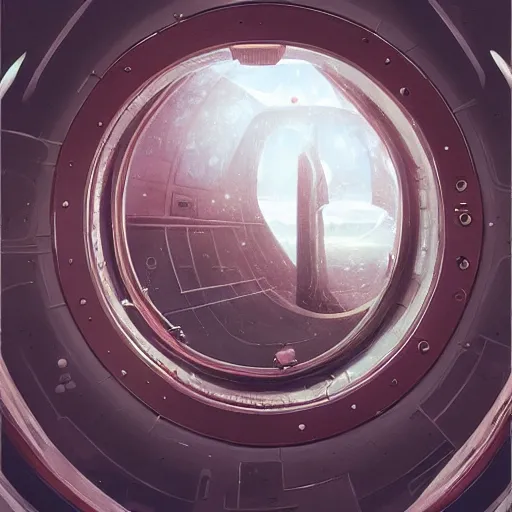 Image similar to The giant tentacle from the perspective of the spaceship porthole window, wide shot, broad detail, by Greg Rutkowski