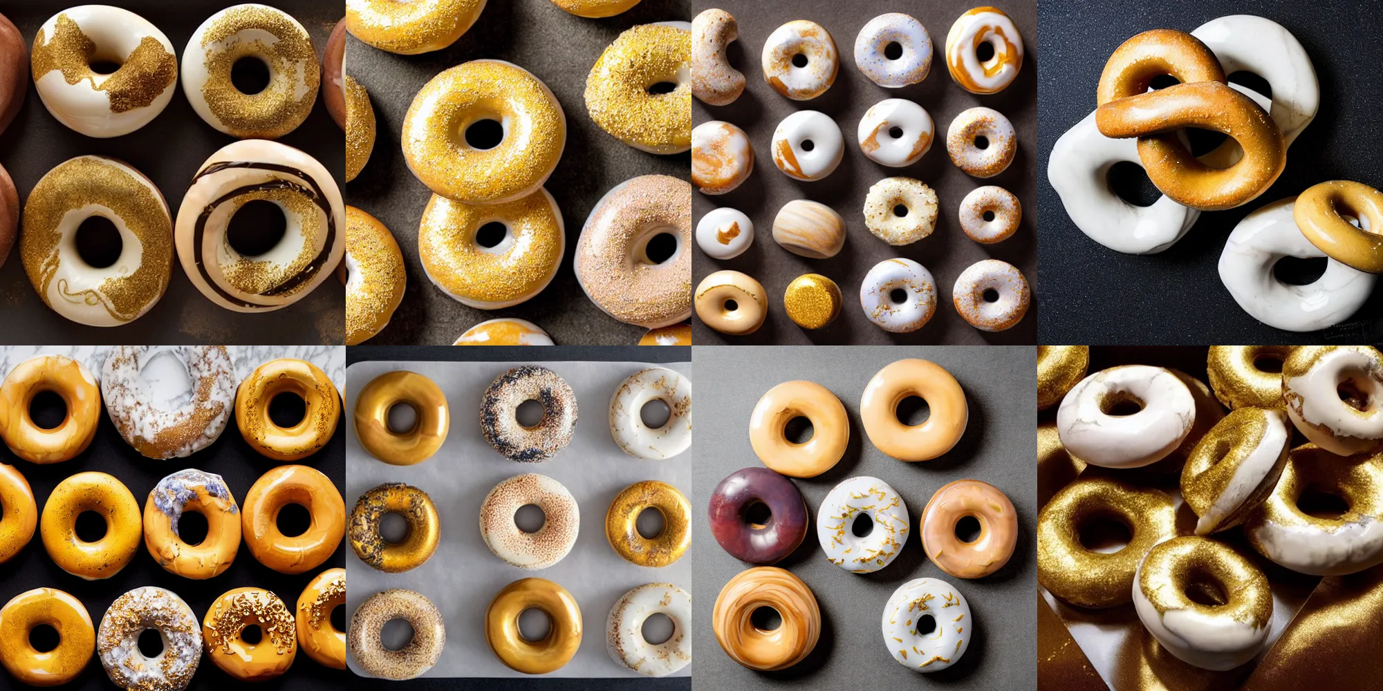 Prompt: marble donuts with glaze of gold, realistic, modern art