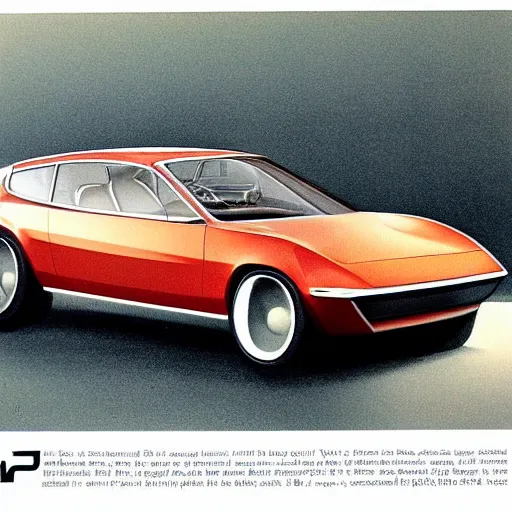 Image similar to tesla model 3, 1 9 7 0 s sports car concept art, vintage car magazine