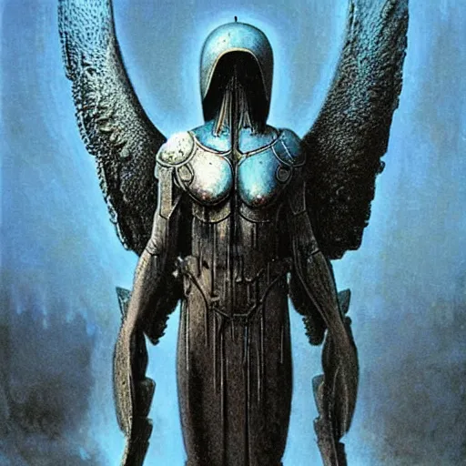 Image similar to arch angel in ancient armor concept, beksinski