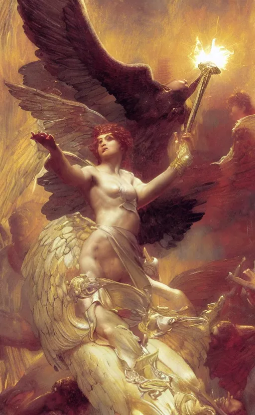 Prompt: Archangel casting a powerful spell by Adrian Smith and Delphin Enjolras and Daniel F. Gerhartz and Lawrence Alma-Tadema