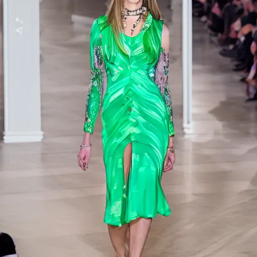 Image similar to Emilio Pucci dress, fashion model on runway, 8k,