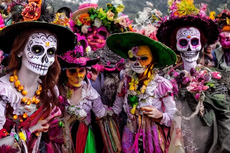 Image similar to cinematography dia de muertos in san magel de ayende by Emmanuel Lubezki