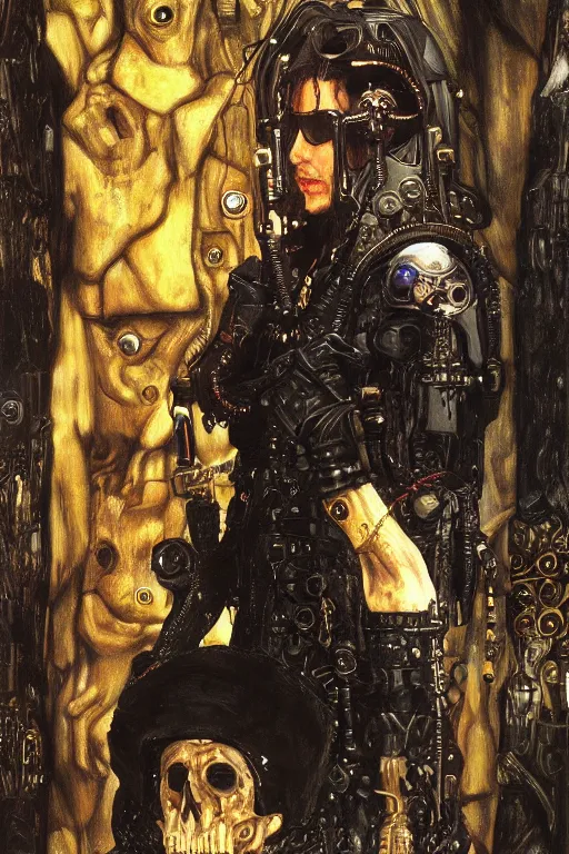 Image similar to portrait of gothic Tom Cruise holy priest, cyberpunk, Warhammer, highly detailed, artstation, illustration, art by Gustav Klimt