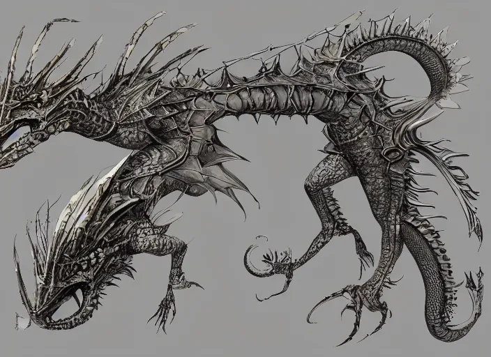 Prompt: detailed concept art of a dragon seadragon character by richard anderson, artstation, artstationhd, detailed scales, detailed texture, concept sheet