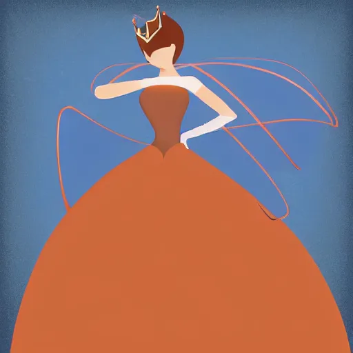 Prompt: modern minimalist vector art of a fairy tale princess in navy and burnt orange hues, clean lines