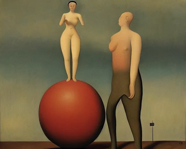 Prompt: a painting of two people in a large ball, a surrealist painting by Grant Wood, pinterest, pop surrealism, henry moore, surrealist, pre-raphaelite