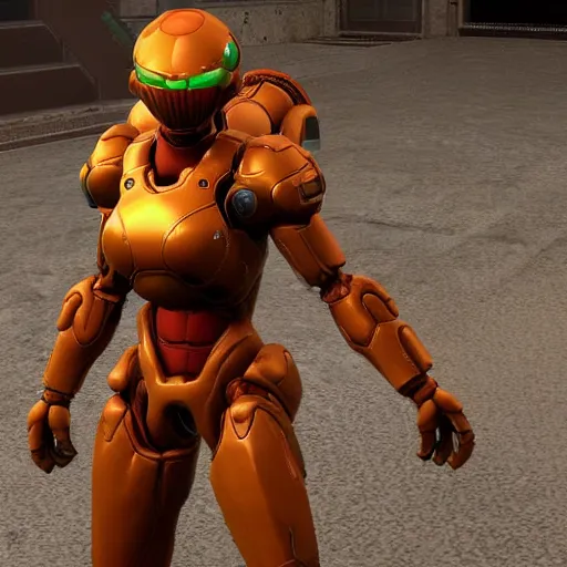 Prompt: samus from metroid dread in doom 2 0 1 6 eternal unreal engine