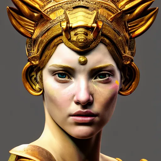 Image similar to hyperrealistic mixed media painting of beautiful goddess Athena, stunning 3d render inspired art by P. Craig Russell and Barry Windsor-Smith, perfect facial symmetry, dim volumetric lighting, 8k octane beautifully detailed render, post-processing, portrait, extremely hyper-detailed, intricate, epic composition, cinematic lighting, masterpiece, trending on artstation, very very detailed, masterpiece, stunning