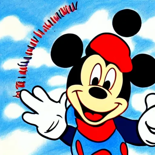 Image similar to a drawing of disney's mickey mouse in a ushanka with a soviet emblem