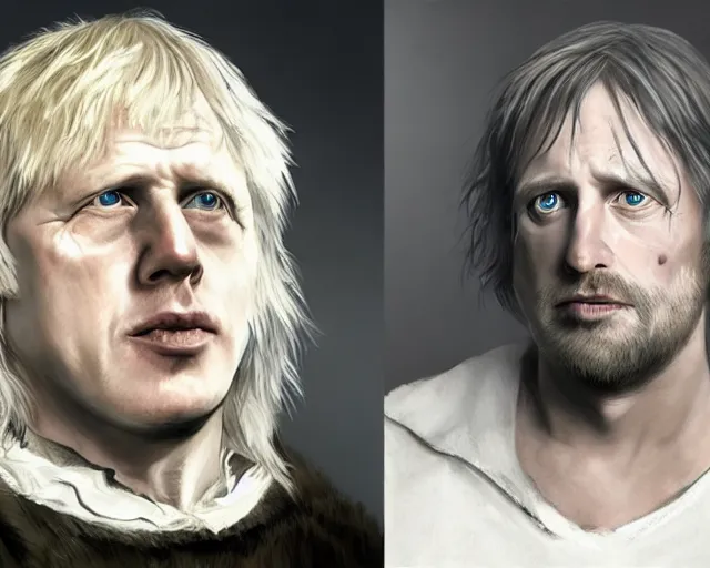 Image similar to boris johnson as aragorn, character art, by various concept artists, hyperrealistic face, photorealistic render