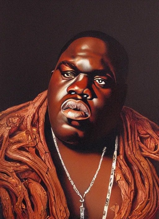 Image similar to portrait of the Notorious BIG with translucent skin, visible muscles and veins and arteries and bones and spines and nerves, beautiful detailed intricate insanely detailed octane render, 8k artistic photography, photorealistic, chiaroscuro, by David Cronenberg, Raphael, Caravaggio