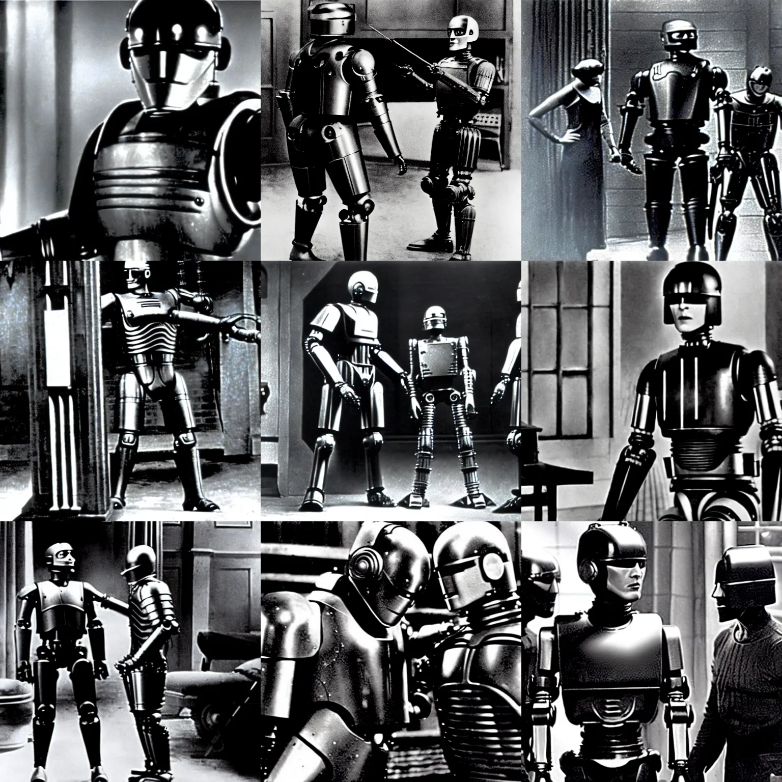 Prompt: scene from the 1924 film robocop