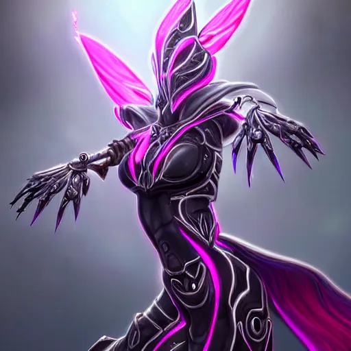 Prompt: highly detailed realistic exquisite fanart, of a beautiful female warframe, but as an anthropomorphic elegant robot female dragon, glowing eyes, shiny and smooth off-white plated armor, bright Fuchsia skin beneath the armor, sharp claws, royal elegant pose, full body and head shot, epic cinematic shot, professional digital art, high end digital art, sci fi, DeviantArt, artstation, Furaffinity, 8k HD render, epic lighting, depth of field