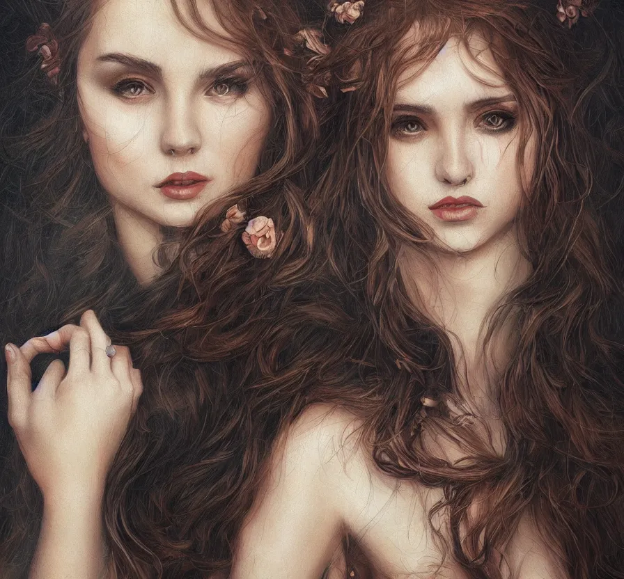 Image similar to beautiful woman, illustration, painting oil, on canvas, intricate, portrait, detailed, illustration, hd, digital art, overdetailed, art, concept, art