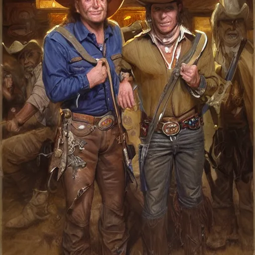 Image similar to two cowboys in a bar fighting ghouls, fantasy D&D character, portrait art by Donato Giancola and James Gurney, digital art, trending on artstation