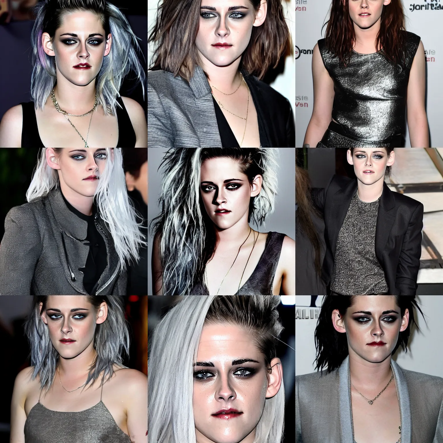 Prompt: Kristen Stewart with silver hair