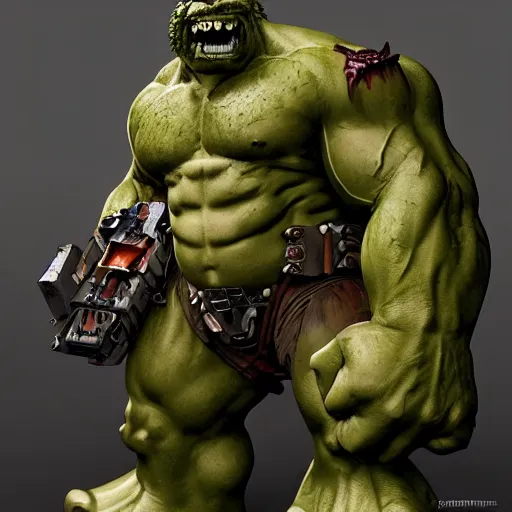 Prompt: the hulk as an ork from warhammer 40k, au naturel, hyper detailed, digital art, trending in artstation, cinematic lighting, studio quality, smooth render, unreal engine 5 rendered, octane rendered, art style by klimt and nixeu and ian sprigger and wlop and krenz cushart