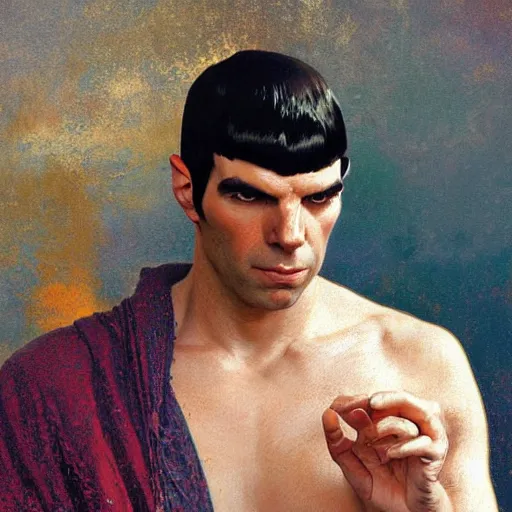 Prompt: portrait of ZACHARY QUINTO SPOCK as a greek statue, (SFW) safe for work, photo realistic illustration by greg rutkowski, thomas kindkade, alphonse mucha, loish, norman rockwell