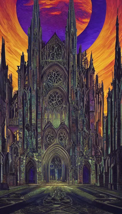 Image similar to The gothic cathedral of endless dreams, italian futurism, Dan Mumford, da vinci