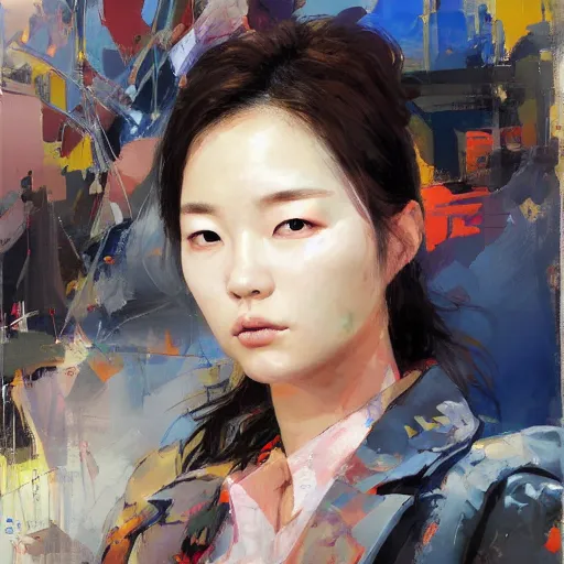 Image similar to lee jin - eun by john berkey and james jean, rule of thirds, seductive look, beautiful, in intergalactic hq