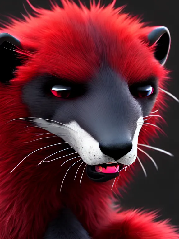 Prompt: furry - male - red - black - weasel - geistcaller - fursona uhd ue 5 visual novel pc game expressions, photorealistic