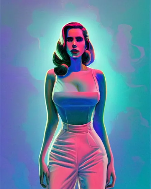 Image similar to portrait of lana del rey as a cyborg. realist abstract. key art. blue, pink, intricate artwork. by tooth wu, wlop, beeple, dan mumford. 8 k octane render, trending on artstation, greg rutkowski very coherent symmetrical artwork. cinematic, hyperrealism, very detailed, iridescent accents