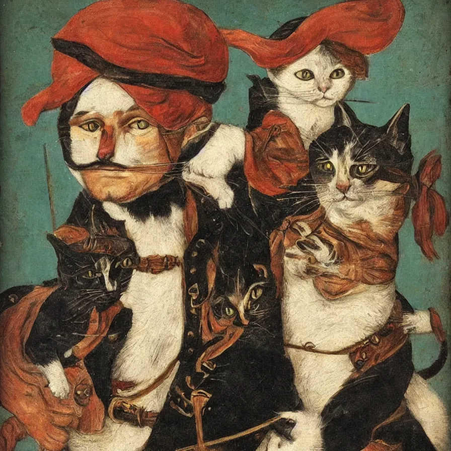 Image similar to portrait of a single cat pirate portrait, painting, 16th century