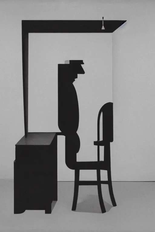 Prompt: a minimalist portrait of Marcel Duchamp connected to an ancient chess machine in the style of Irving Penn, Hito Steyerl, Shinya Tsukamoto, Saâdane Afif, Caravaggio, Pieter Hugo line drawing and 35mm film, wide angle, monochrome, futuristic tetsuo