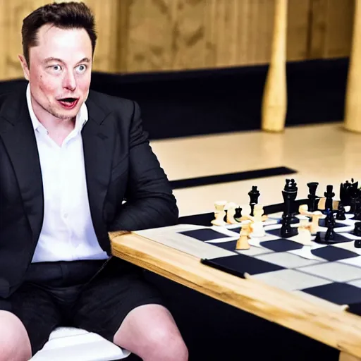 Prompt: photo of elon musk playing chess