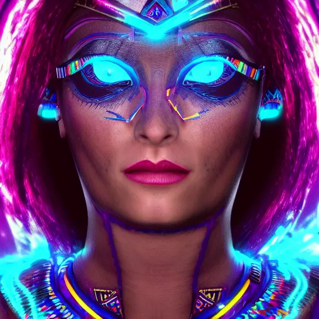 Prompt: a female egyptian / aztecian raver using her mutant electrical powers trending on artstation deviantart pinterest hyper detailed photorealistic highlights and shadow hd 8 k post - processing high resolution