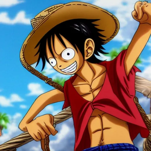 Image similar to monkey d luffy from the anime one piece on a pirate ship