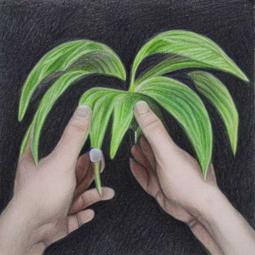 Image similar to a favicon of a hand holding a plant, pencildrawing