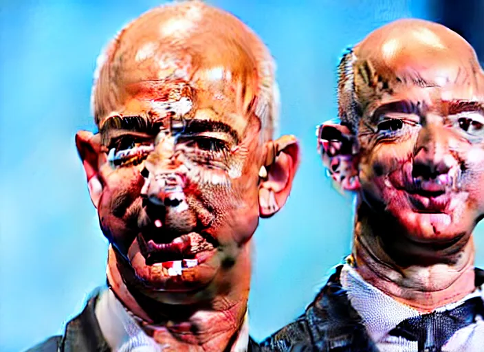 Image similar to jeff bezos with goat horns growing out of his forehead