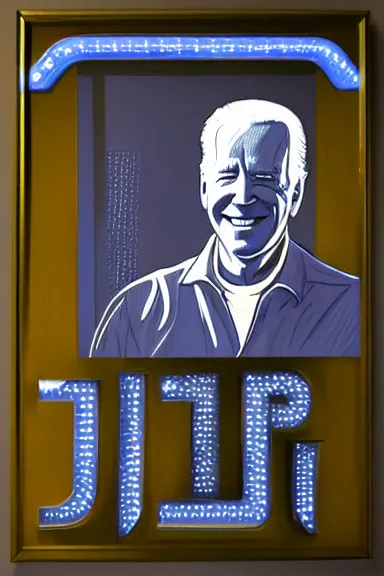 Image similar to portrait of joe biden in white armor with blue lights in it by david lazar