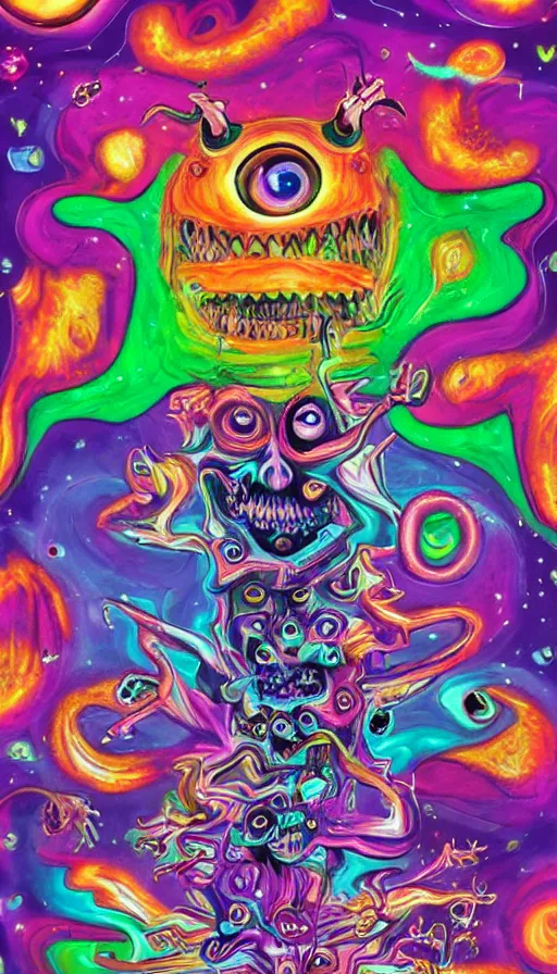 Image similar to a storm vortex made of many demonic eyes and teeth, by lisa frank,