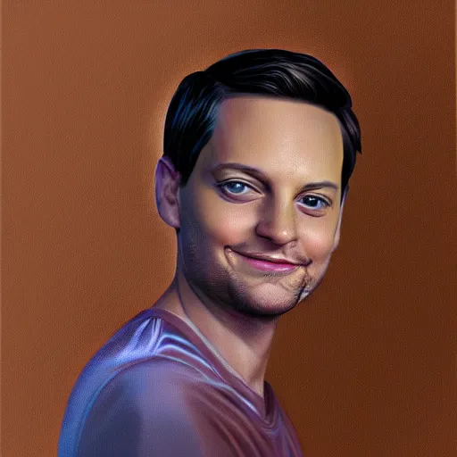 Image similar to portrait of tobey maguire, highly detailed, centered, solid color background, digital painting