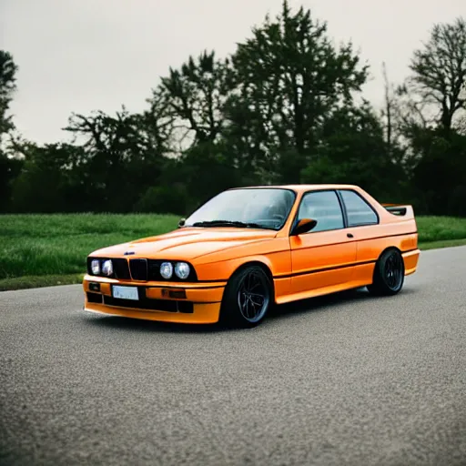 Image similar to orange bmw e 3 0 m 3 in the flower boy album cover