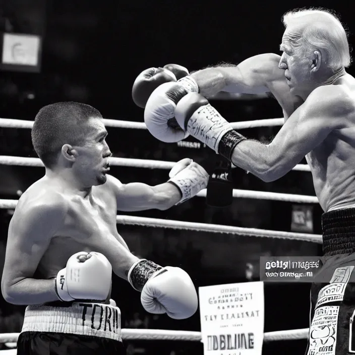 Image similar to boxing match of joe biden and donald trump, zoomed b & w detailed sharp photo