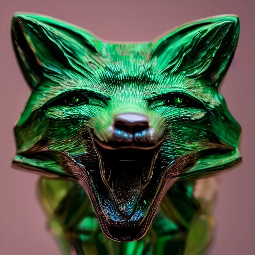 Image similar to Portrait photography of a terrifying Emerald fox sculpture