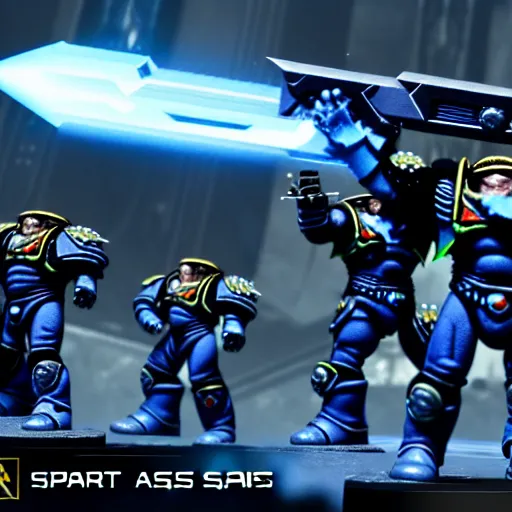 Image similar to Astartes Space Marines fight against space orcs in an epic battle, futuristic style 4K
