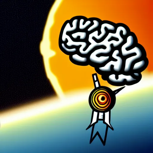 Prompt: A brain riding a rocketship towards the moon