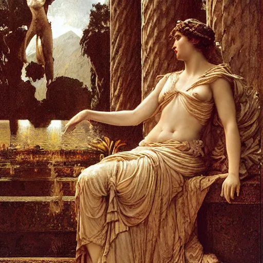 Image similar to dipression as greek goddes, craig mullins, j. c. leyendecker, lights, art by ernst haeckel, john william godward, hammershøi,,